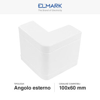 Elmark Angolo Esterno per 2 Canaline Passacavi 100x60 in Plastica Bianca - mod. 562100601
