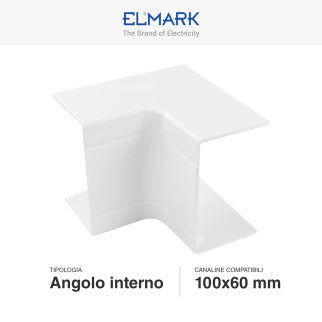 Elmark Angolo Interno per 2 Canaline Passacavi 100x60 in Plastica Bianca - mod. 562100602