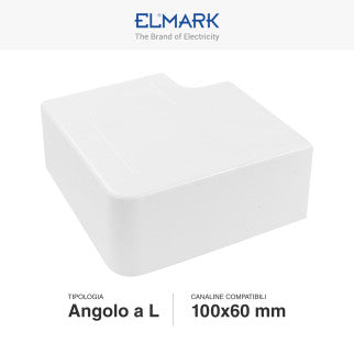 Elmark Angolo a L per 2 Canaline Passacavi 100x60 in Plastica Bianca - mod. 562100604