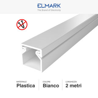 Elmark Canalina Passacavi Adesiva 12x12 in Plastica Bianca e Coperchio Removibile Lunghezza 2 metri - mod. 5621212A