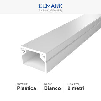 Elmark Canalina Passacavi 15x10 in Plastica Bianca e Coperchio Removibile Lunghezza 2 metri - mod. 5621510