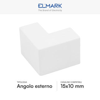 Elmark Angolo Esterno a L per 2 Canaline Passacavi 15x10mm in Plastica Bianca - mod. 56215101