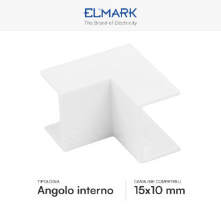 Elmark Angolo Interno a L per 2 Canaline Passacavi 15x10mm in Plastica Bianca - mod. 56215102