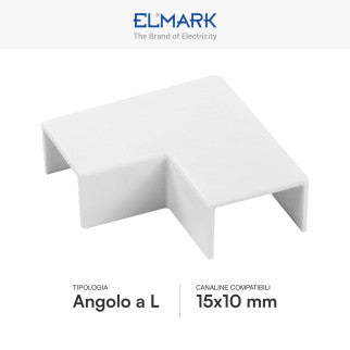 Elmark Angolo a L per 2 Canaline Passacavi 15x10mm in Plastica Bianca - mod. 56215104