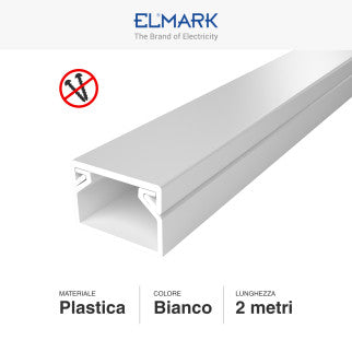 Elmark Canalina Passacavi Adesiva 15x10 in Plastica Bianca e Coperchio Removibile Lunghezza 2 metri - mod. 5621510A