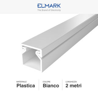 Elmark Canalina Passacavi 16x16 in Plastica Bianca e Coperchio Removibile Lunghezza 2 metri - mod. 5621616