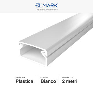 Elmark Canalina Passacavi 20x10 in Plastica Bianca e Coperchio Removibile Lunghezza 2 metri - mod. 5622010