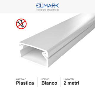 Elmark Canalina Passacavi Adesiva 20x10 in Plastica Bianca e Coperchio Removibile Lunghezza 2 metri - mod. 5622010A