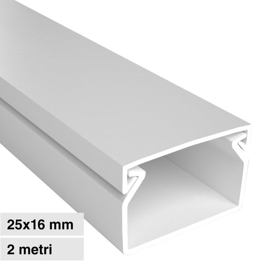 Elmark Canalina Passacavi 25x16 in Plastica Bianca e Coperchio Removibile Lunghezza 2 metri - mod. 5622516