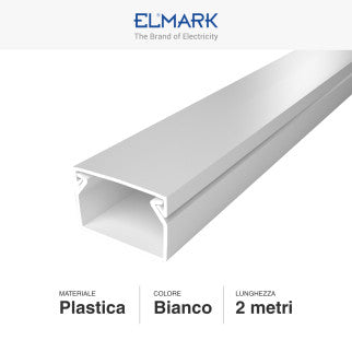 Elmark Canalina Passacavi 25x16 in Plastica Bianca e Coperchio Removibile Lunghezza 2 metri - mod. 5622516