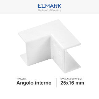 Elmark Angolo Interno per 2 Canaline Passacavi 25x16 in Plastica Bianca - mod. 56225162