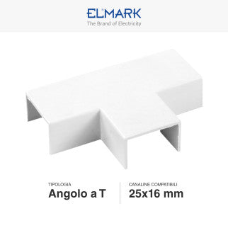 Elmark Angolo a T per 3 Canaline Passacavi 25x16 in Plastica Bianca - mod. 56225163