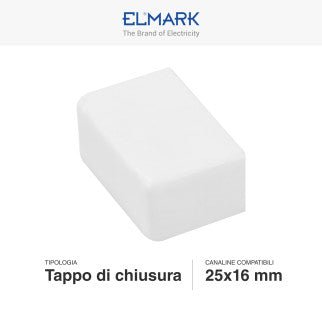 Elmark Tappo di Chiusura per Canaline Passacavi 25x16 in Plastica Bianca - mod. 56225166