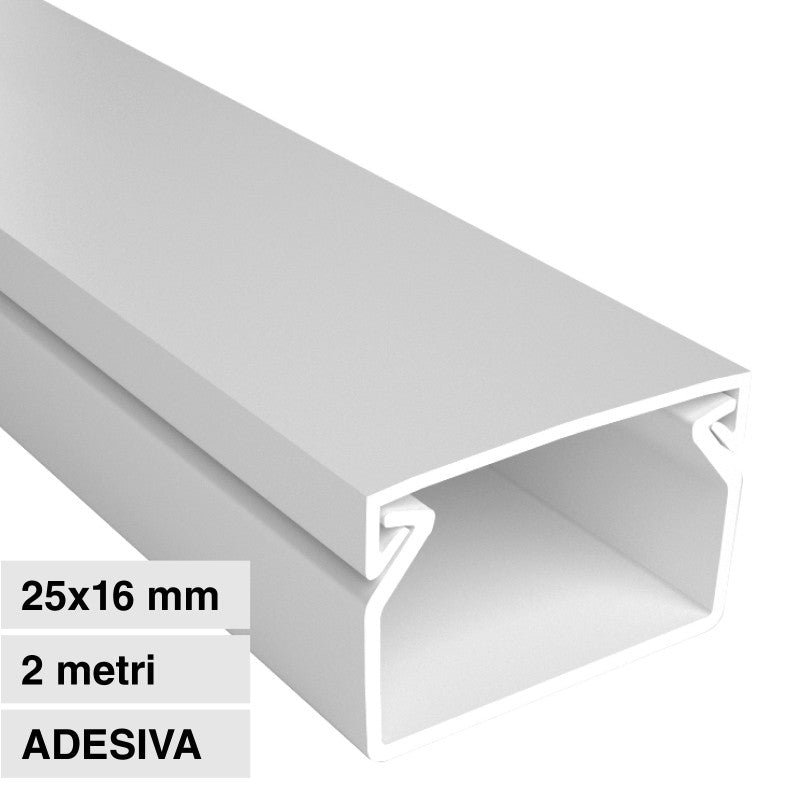 Elmark Canalina Passacavi Adesiva 25x16 in Plastica Bianca e Coperchio Removibile Lunghezza 2 metri - mod. 5622516A