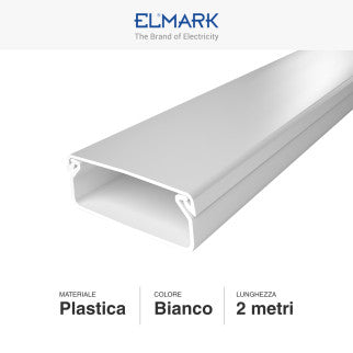 Elmark Canalina Passacavi 40x16 in Plastica Bianca e Coperchio Removibile Lunghezza 2 metri - mod. 5624016