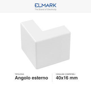 Elmark Angolo Esterno per 2 Canaline Passacavi 40x16 in Plastica Bianca - mod. 56240161