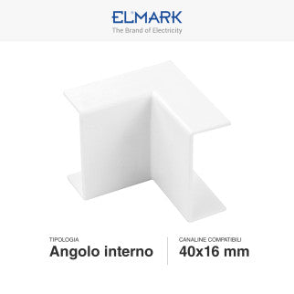 Elmark Angolo Interno per 2 Canaline Passacavi 40x16 in Plastica Bianca - mod. 56240162
