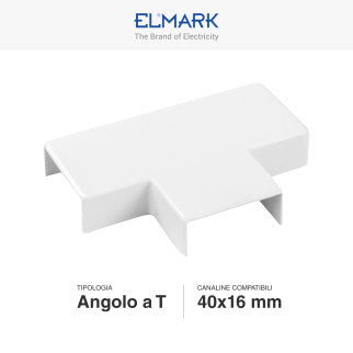 Elmark Angolo a T per 3 Canaline Passacavi 40x16 in Plastica Bianca - mod. 56240163