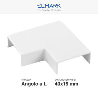 Elmark Angolo a L per 2 Canaline Passacavi 40x16 in Plastica Bianca - mod. 56240164