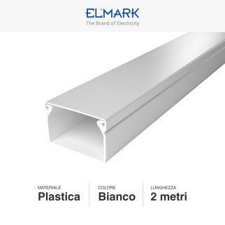 Elmark Canalina Passacavi 40x25 in Plastica Bianca e Coperchio Removibile Lunghezza 2 metri - mod. 5624025