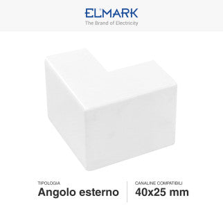 Elmark Angolo Esterno per 2 Canaline Passacavi 40x25 in Plastica Bianca - mod. 56240251