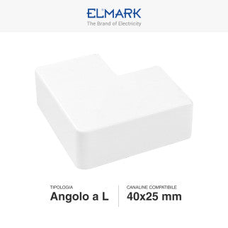 Elmark Angolo a L per 2 Canaline Passacavi 40x25 in Plastica Bianca - mod. 56240254