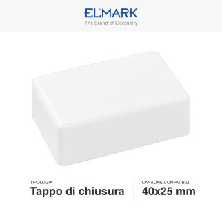 Elmark Tappo di Chiusura per Canaline Passacavi 40x25 in Plastica Bianca - mod. 56240256