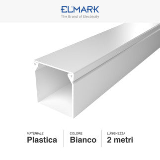 Elmark Canalina Passacavi 40x40 in Plastica Bianca e Coperchio Removibile Lunghezza 2 metri - mod. 5624040