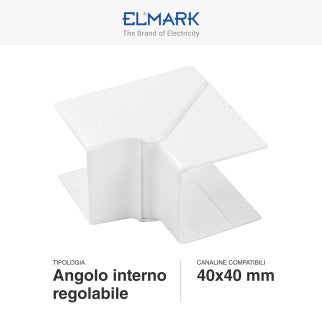 Elmark Angolo Interno Regolabile per 2 Canaline Passacavi 40x40 in Plastica Bianca - mod. 56240402
