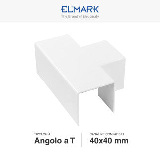 Elmark Angolo a T per 3 Canaline Passacavi 40x40 in Plastica Bianca - mod. 56240403