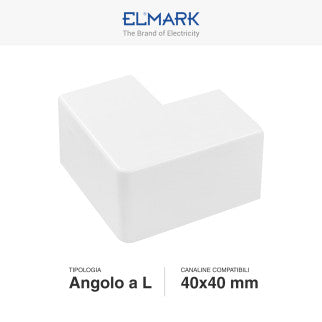 Elmark Angolo a L per 2 Canaline Passacavi 40x40 in Plastica Bianca - mod. 56240404