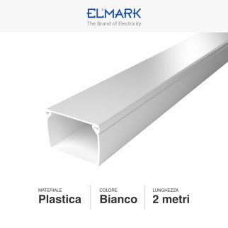 Elmark Canalina Passacavi 60x40 in Plastica Bianca e Coperchio Removibile Lunghezza 2 metri - mod. 5626040
