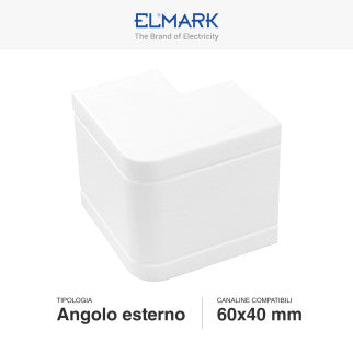 Elmark Angolo Esterno per 2 Canaline Passacavi 60x40 in Plastica Bianca - mod. 56260401
