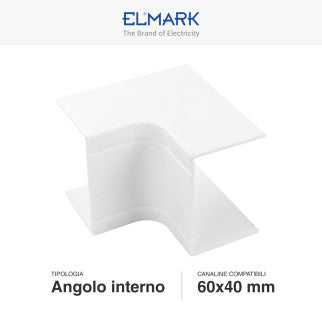 Elmark Angolo a T per 3 Canaline Passacavi 60x40 in Plastica Bianca - mod. 56260403