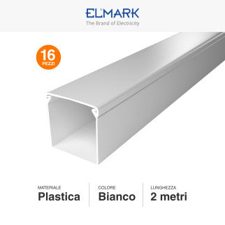 Elmark Canaline Passacavi 60x60 in Plastica Bianca e Coperchio Removibile Lunghezza 2 metri - Confezione da 16 - mod. 5626060