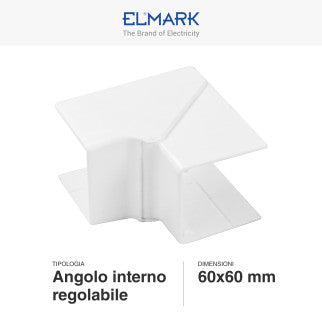 Elmark Angolo Interno Regolabile per 2 Canaline Passacavi 60x60 in Plastica Bianca - mod. 56260602
