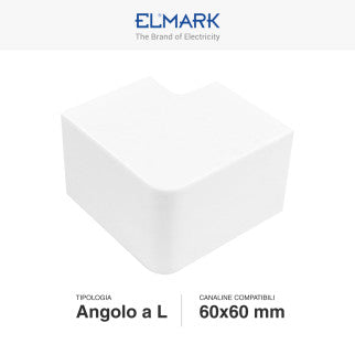 Elmark Angolo a L per 2 Canaline Passacavi 60x60 in Plastica Bianca - mod. 56260604