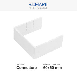 Elmark Connettore Giunto per Canaline Passacavi 60x60 in Plastica Bianca - mod. 56260605