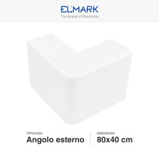 Elmark Angolo Esterno per 2 Canaline Passacavi 80x40 in Plastica Bianca - mod. 56280401