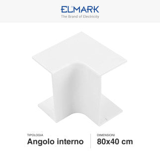 Elmark Angolo Interno per 2 Canaline Passacavi 80x40 in Plastica Bianca - mod. 56280402