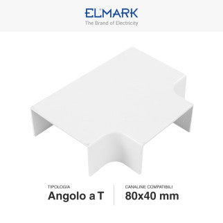 Elmark Angolo a T per 3 Canaline Passacavi 80x40 in Plastica Bianca - mod. 56280403