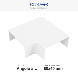 Elmark Angolo a L per 2 Canaline Passacavi 80x40 in Plastica Bianca - mod. 56280404
