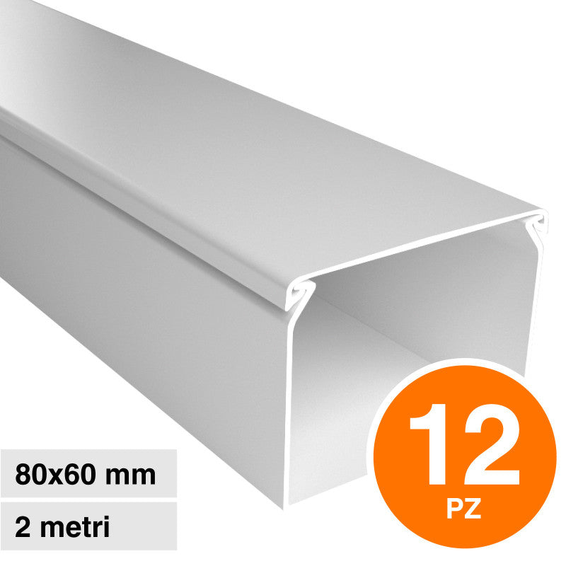 Elmark Canaline Passacavi 80x60 in Plastica Bianca e Coperchio Removibile Lunghezza 2 metri - Confezione da 12 - mod. 5628060