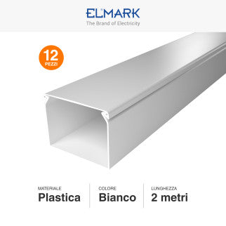 Elmark Canaline Passacavi 80x60 in Plastica Bianca e Coperchio Removibile Lunghezza 2 metri - Confezione da 12 - mod. 5628060