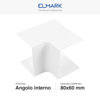 Elmark Angolo Interno per 2 Canaline Passacavi 80x60 in Plastica Bianca - mod. 56280602