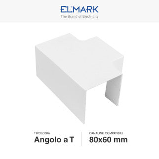 Elmark Angolo a T per 3 Canaline Passacavi 80x60 in Plastica Bianca - mod. 56280603