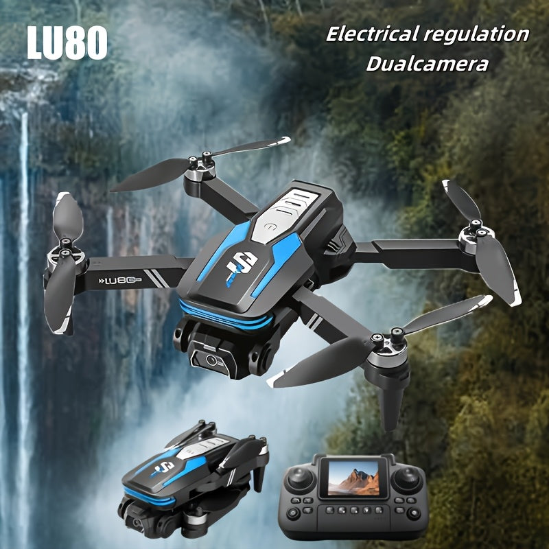 Drone LU80 con Telecomando con Schermo, Motore Brushless e Doppie Telecamere ESC - Flip a 360°, Hovering Ottico, Evitamento Intelligente degli Ostacoli, Velocità Massima 9m/s, Altitudine 50m