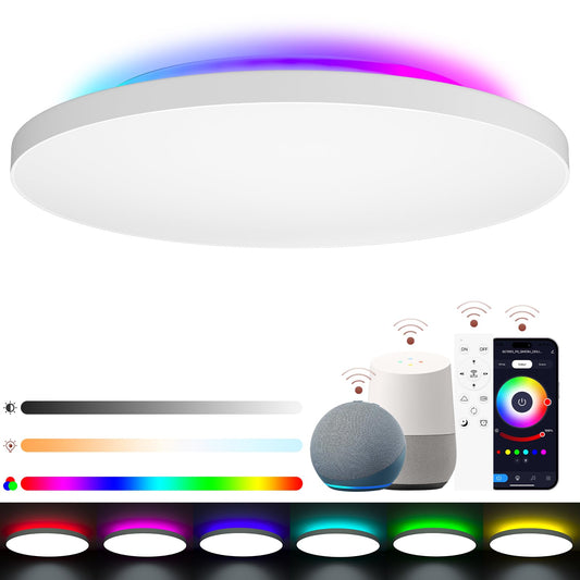 LUTW Plafoniera LED Soffitto Dimmerabile 24W, Smart Lampada LED Soffitto RGB con Telecomando e APP, Compatibile con Alexa e Google Home, 2400LM IP54 per Camera da Letto, Bagno, Cucina, Ø28cm