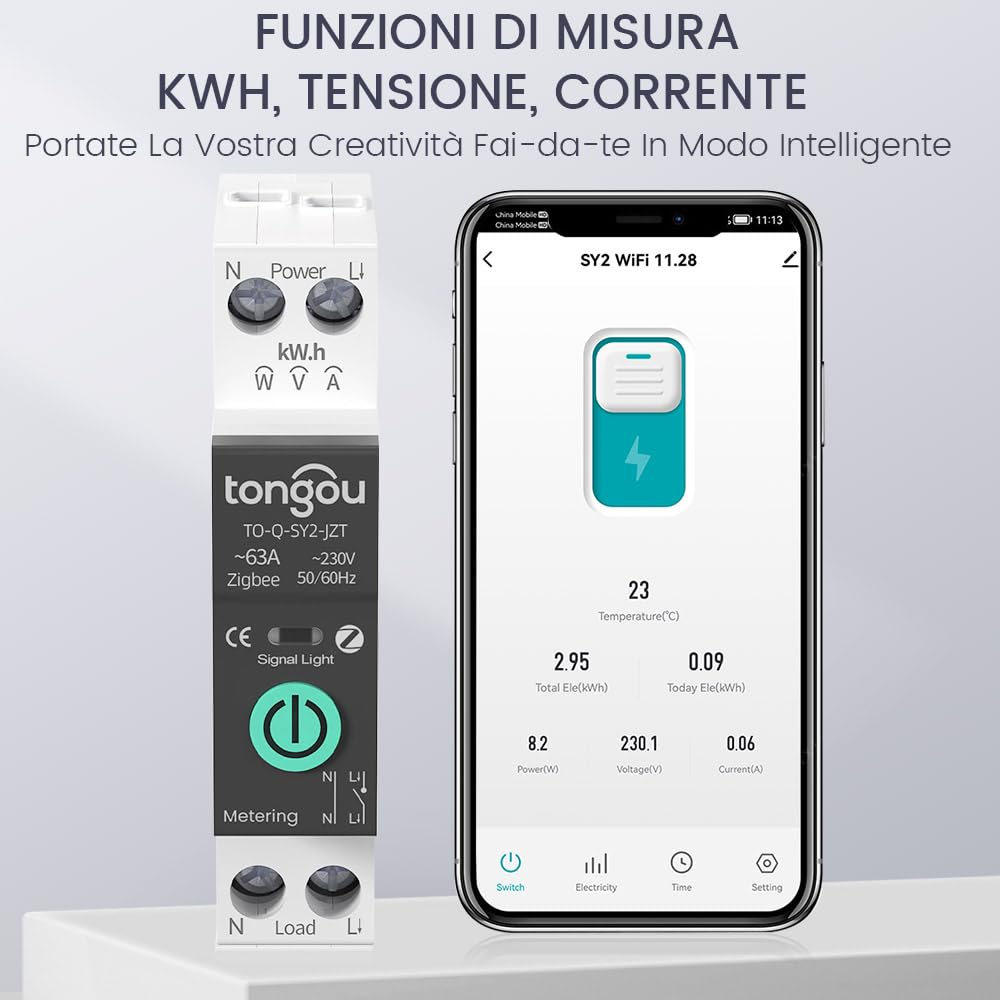 Interruttore WLAN universale Smart Wifi con misurazione del consumo energetico e funzione di protezione da sovraccarico, timer intelligente fai da te, compatibile con Alexa, Google Home Tuya/Smart