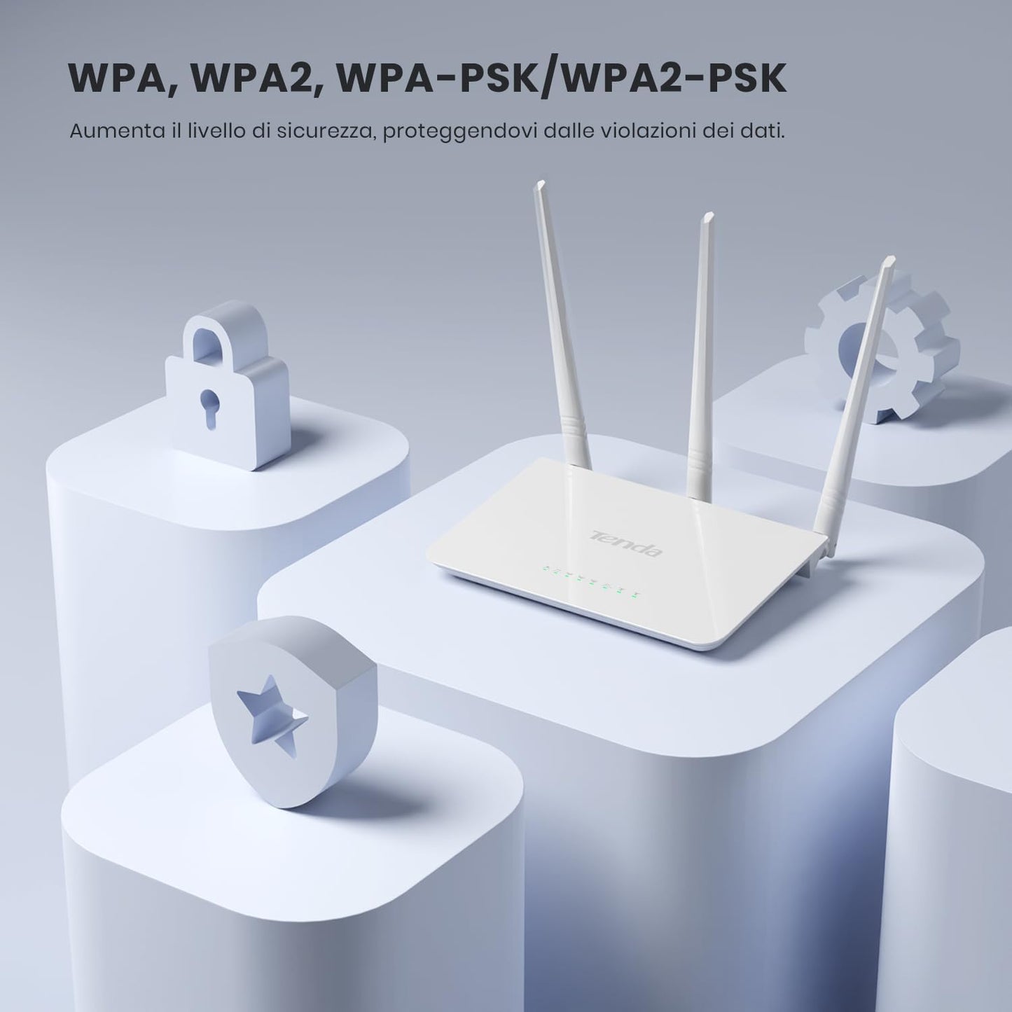 Tenda F3 N300 Router WiFi, Speed with 2.4GHz/300 Mbps, 3 LAN/WAN Porte, Antenne esterne 3 * 5dBi, Parental Control/Rete Ospiti/WISP Access Point Mode/Configurazione Semplice